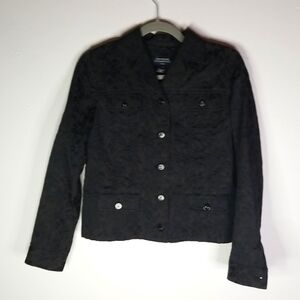 JONES NEW YORK Signature WOMEN'S BLACK textured jacket/coat size Small Petite 🎯